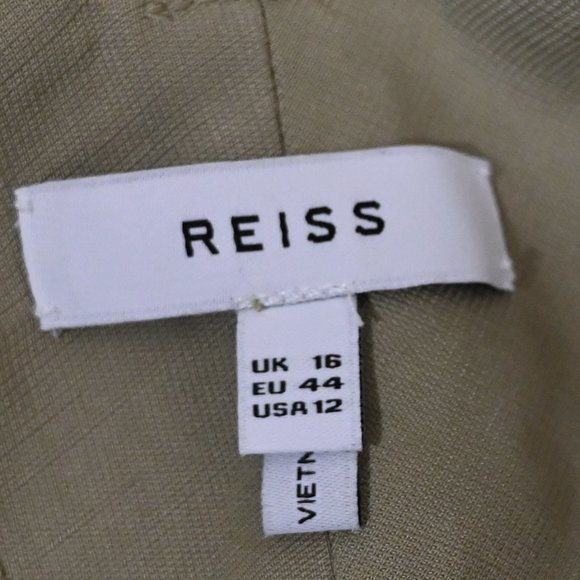 Reiss Emi Linen Blend V-Neck Sleeveless Blouse in Olive Green | Size 12 - Picture 8 of 11